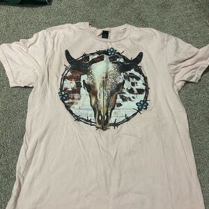 Pink T-Shirt with Bull Skull Graphic